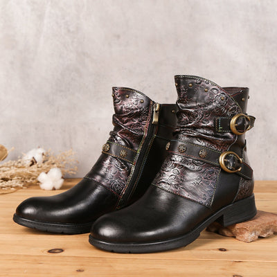 Retro Handmade Painted Buckle Flat Shoes