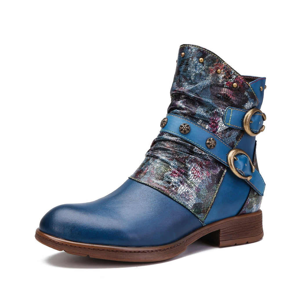 Retro Handmade Painted Buckle Flat Shoes