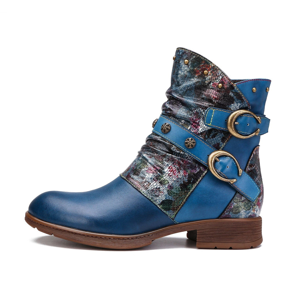 Retro Handmade Painted Buckle Flat Shoes