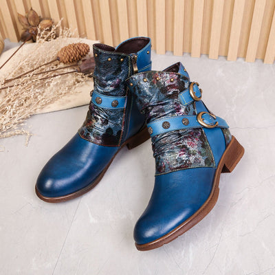 Retro Handmade Painted Buckle Flat Shoes