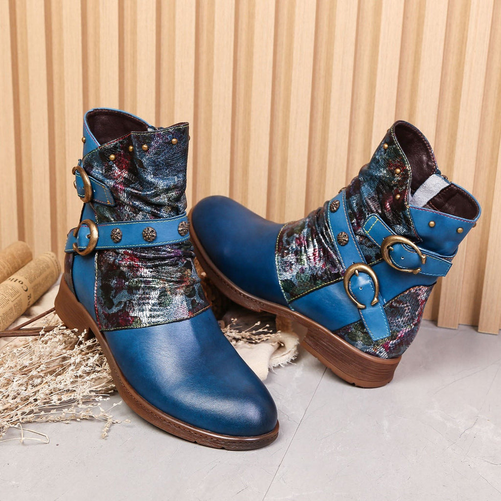 Retro Handmade Painted Buckle Flat Shoes