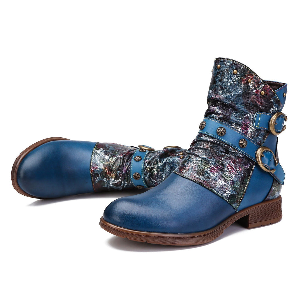 Retro Handmade Painted Buckle Flat Shoes