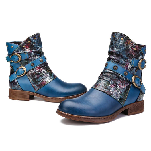 Retro Handmade Painted Buckle Flat Shoes